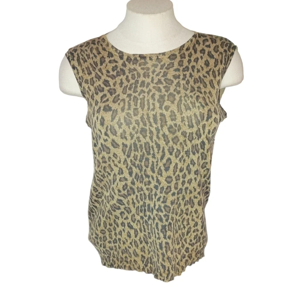 Lauren Ralph Lauren Womens Pullover Sweater Brown Leopard Sleeveless Pet…
